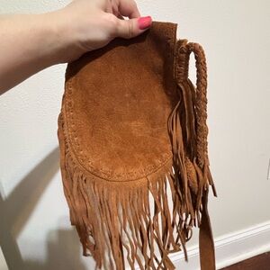 small fringe faux seared crossbody bag